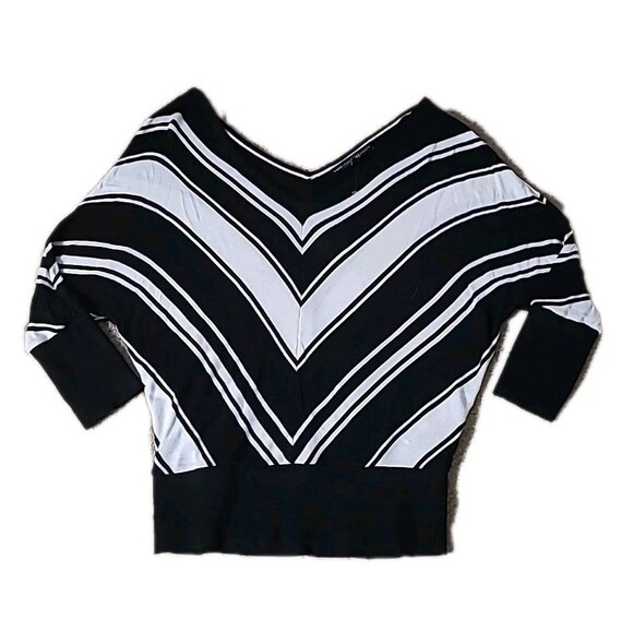 White House Black Market Sweaters - White House Black Market Top Womens M Black White Striped Deep V Neck Sweater